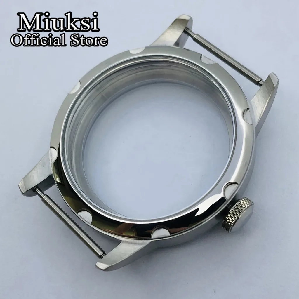 Miuksi 44mm silver stainless steel case fit ETA 6497 6498 Seagull ST3600 ST3620 ST36 series movement