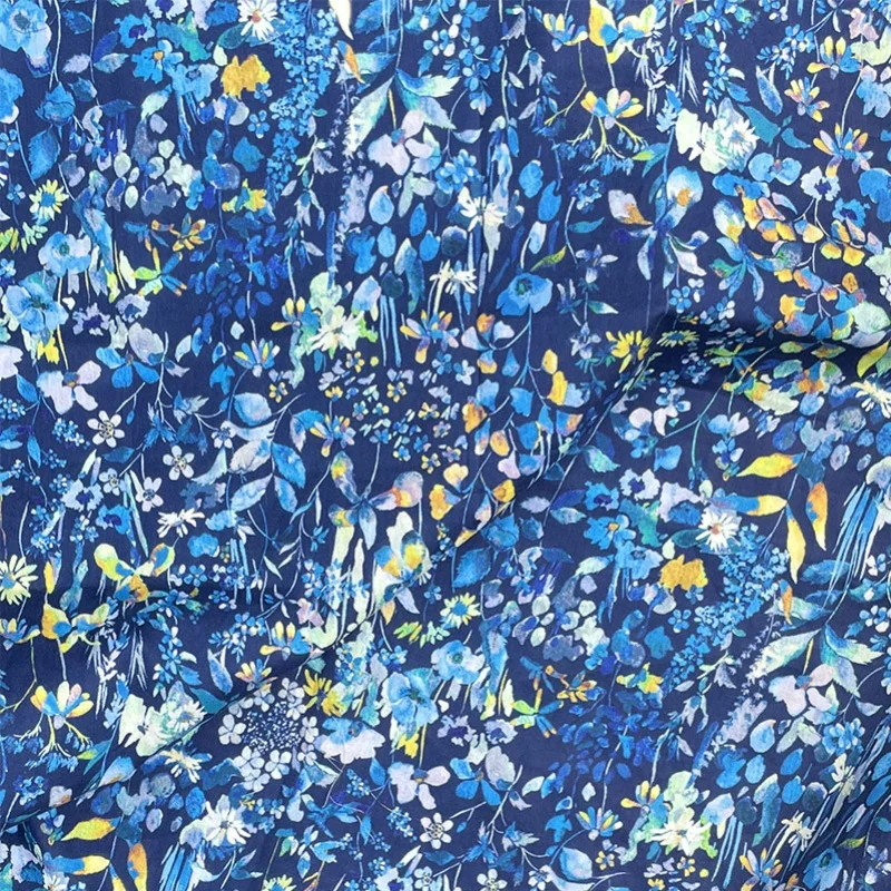 Wildflowers Dark Blue Flower 80S Tissun liberty Cotton Poplin Fabric For Kids Baby Sewing Cloth Dresses Skirt DIY Handmade Meter