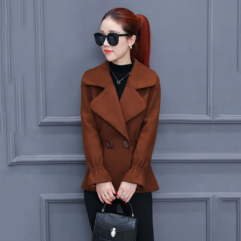 150cm Small Woman Jacket Blended Woolen Coat Autumn Winter Short Woolen Coat Korean Style Thick Slim Red Outerwear Female Tops