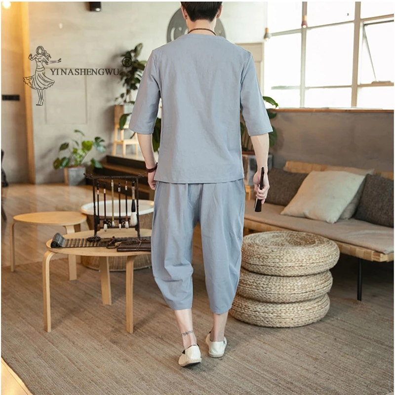 Japanese Kimono Plus-sized Menswear Pants Short-sleeved T-shirt Suits Men Japan Printed Shorts Cardigan Harajuku Clothes Sets