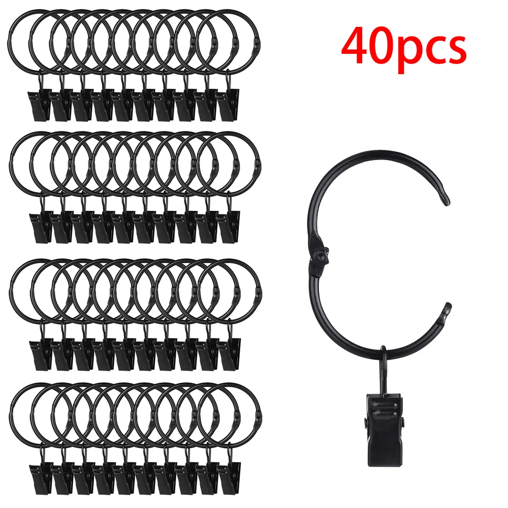 20/40pcs Metal Curtain Rod Openable Curtain Rings Clips Heavy Duty Vintage Decorative Drapery Eyelet Curtain Rods Hangers Rings