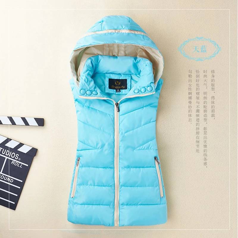 New Autumn Winter Short Parka Cotton Vest Women Jacket Korean Hooded Sleeveless Coat Vintage Slim Warm Lady Waistcoat Tops 2022