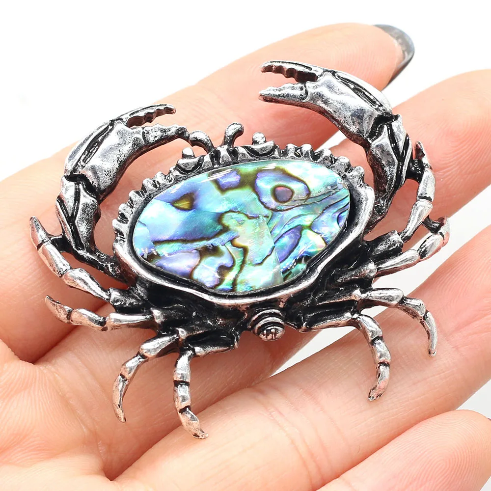 Natural Shell Brooch Crab Shape Abalone White Shell Pins Pendant Charm for DIY Jewelry Making Jewelry Gift Size 40x48mm