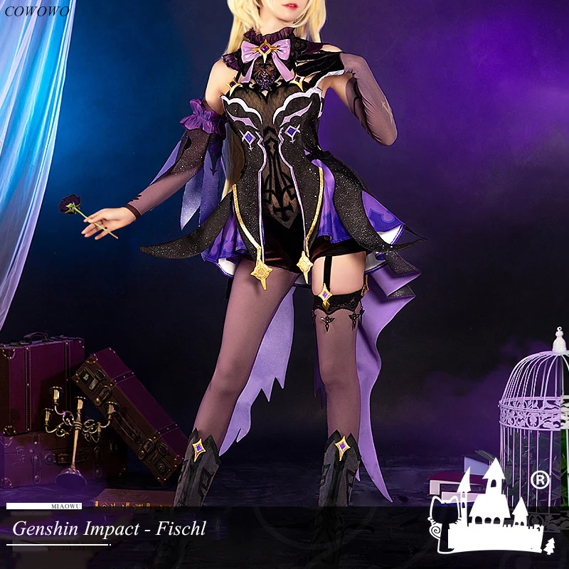 Anime! Genshin Impact Fischl Game Suit Lolita Purple Uniform Cosplay Costume Halloween Carnival Party Outfit For Women 2020 NEW