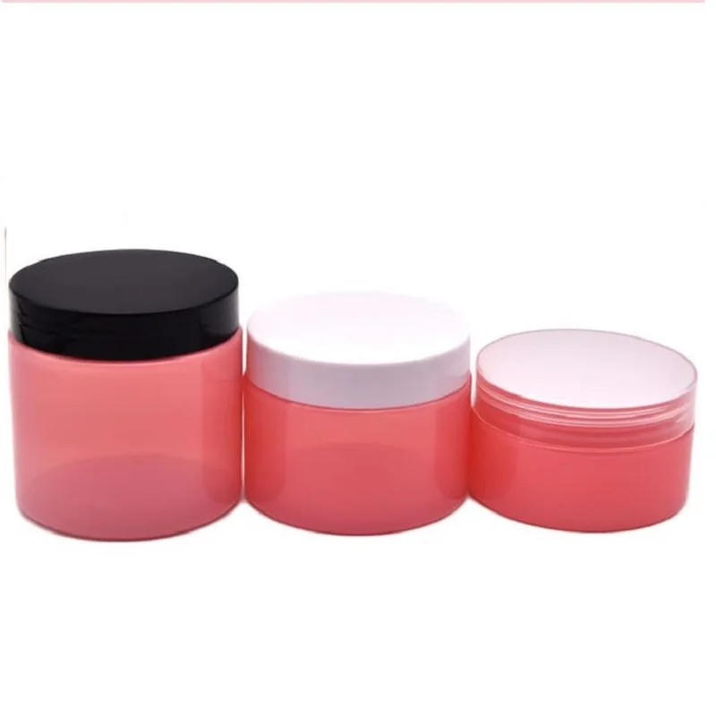 Pink Pots PET Plastic Containers Empty Cream Jars Clear White Black Lid 100G 150G 200G 250G Cosmetic Wide Mouth Refill Bottles