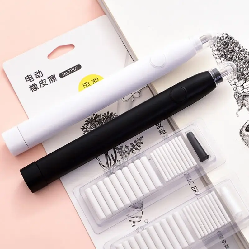 Borrador de lápiz eléctrico Kawaii para niños, Con recargas, para pintar, bocetos, dibujar, oficina, material escolar, papelería, 20 Uds.