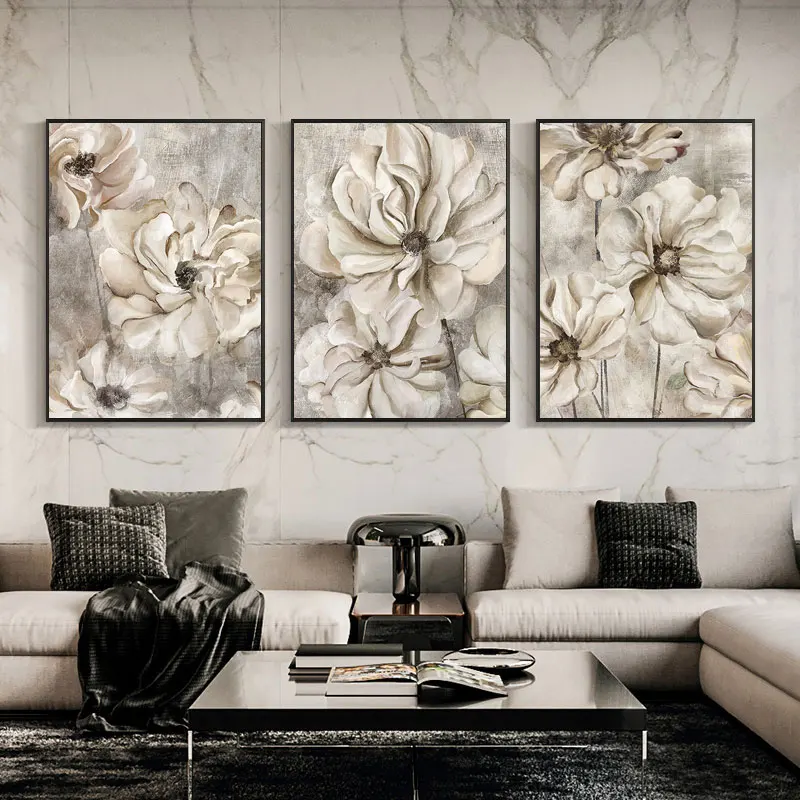 

Flower Wall Art Canvas Painting Grey Floral Posters for Nordic Bathroom Living Room Home Wall Decor Pictures Farmhouse