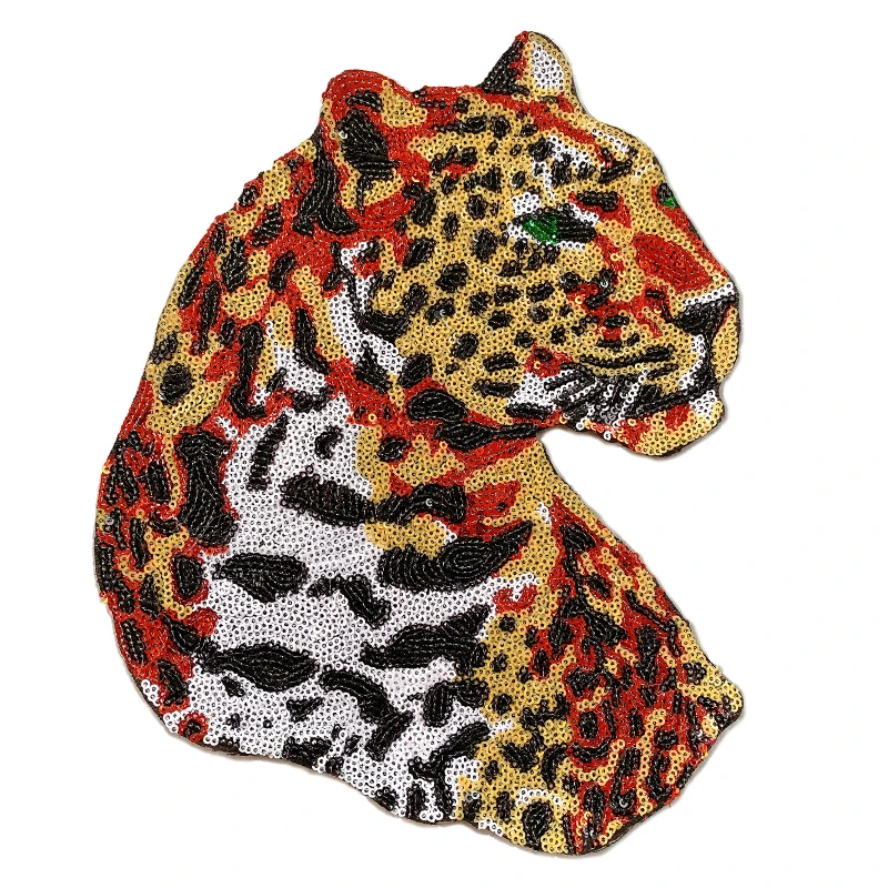 

Sequins Large Leopard Badge Embroidery Cloth Patch Sticker Clothing Accessories Iron on Patches for Clothing Wholesale Patches