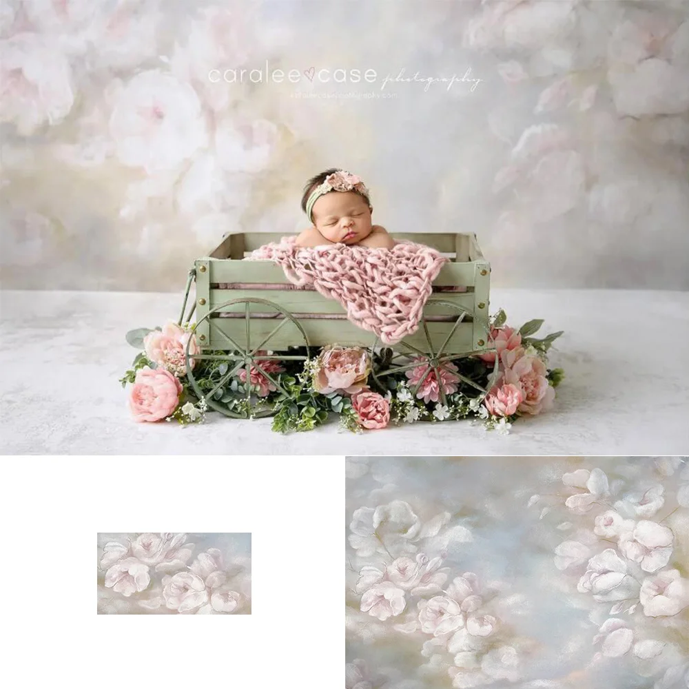 

Newborn Baby Portrait Photography Backdrop Oil Painting Floral Photo Background Studio Hand Printed Flowers photophone Prop