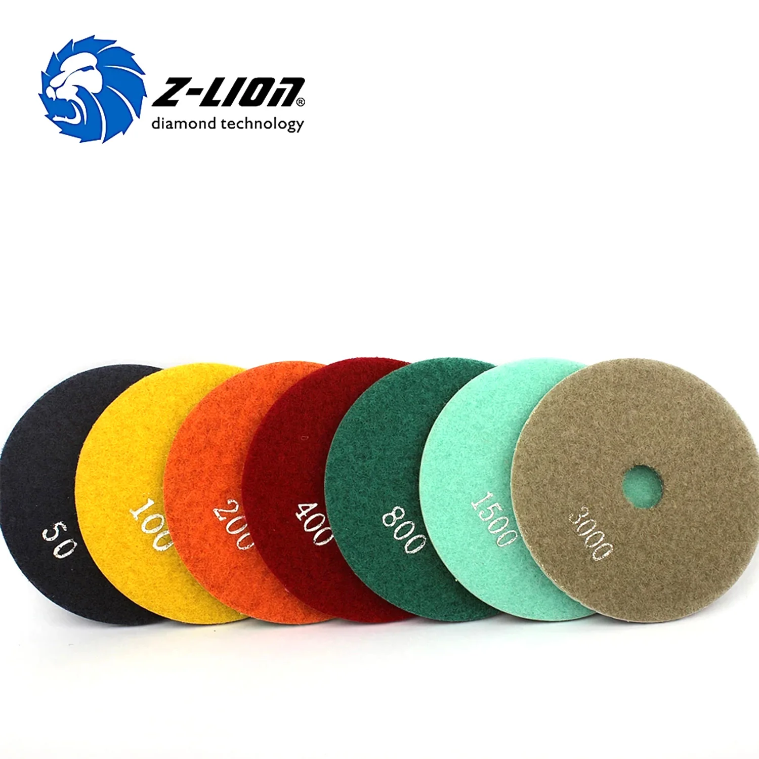 Z-LION 4 Inch Polishing Pad Kit 7 Pcs/Set High Quality Diamond Tools For Concrete Stone Grinding Wet Polish Diamond Pad