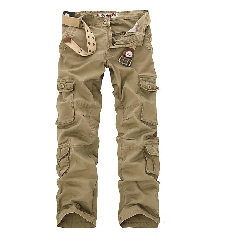 Calças militares masculinas com bolsos múltiplos, calças de algodão largas, casual masculina geral, calças táticas do exército, NoBelts Tamanho 44, 46