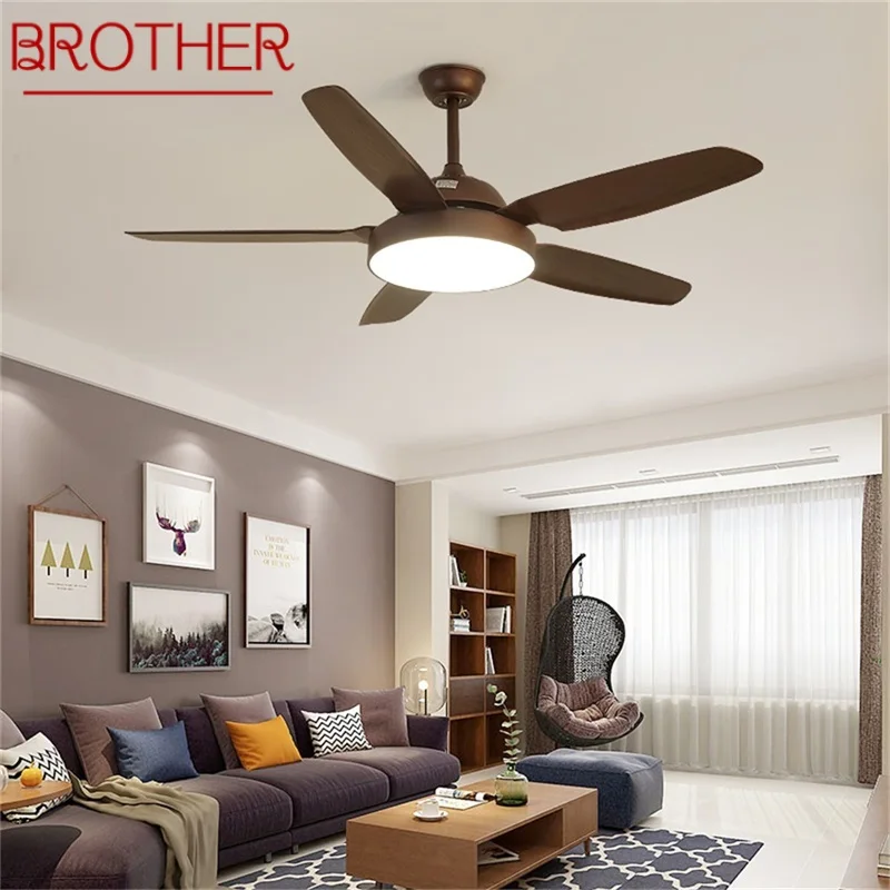 

BROTHER Retro Simple Ceiling Fan Light Remote Control with LED 52 Inch Lamp for Home Living Dining Room