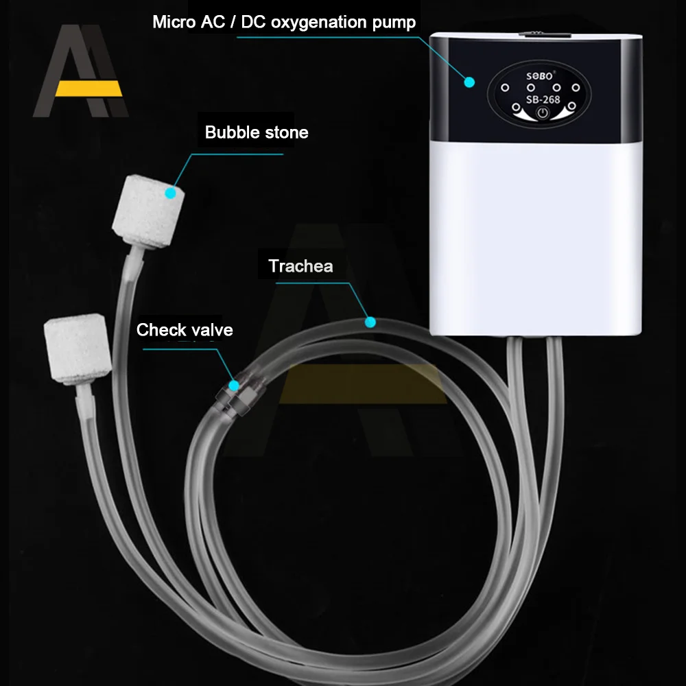 1 Set ثنائي الغرض مضخة أكسجين عملية USB شحن المحمولة التيار المتناوب العادم الهواء الترا ضاغط هواء صامت للأسماك حوض السمك