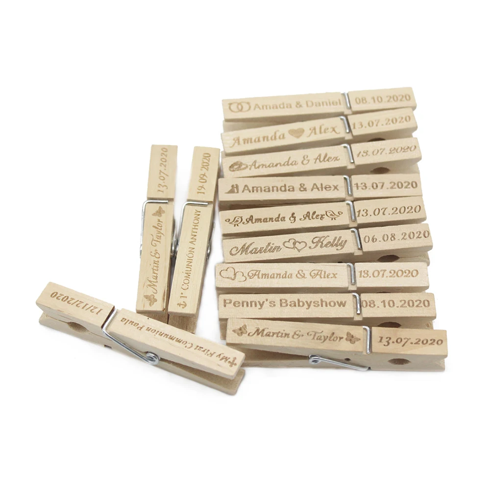 30Pcs Personalized Wood Clothespins Wooden Clothes Pins Wooden Customized Clothes Pags Clips Wedding Decor Baby Shower Wedding