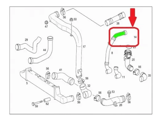 2105281082 Turbo Hose Mercedes 210 E220 Cdi Intercooler Air Intake Hose 2105200001