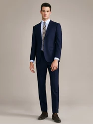 70% 120S Wool 5% Silk Mens Suits Set Deep Blue Single Breasted Formal Suit Blazer + Pant Set For Wedding Groom Wear 44A