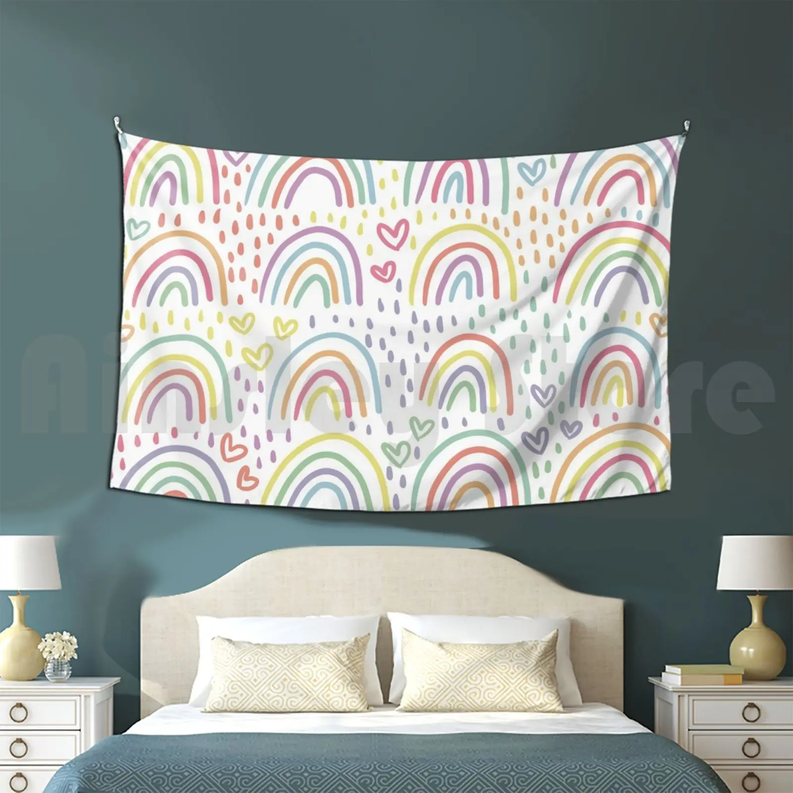 Rainbow Doodles Tapestry Living Room Bedroom 1668 Rainbow Rainbows Doodle Doodles Pastel Pastels Bright Brights