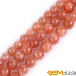 6/7/8mm Round Orange Natural Stone Sunstone Polished Chakra Beads For Making Jewelry Bracelet Necklace Adult Bulk 15inch