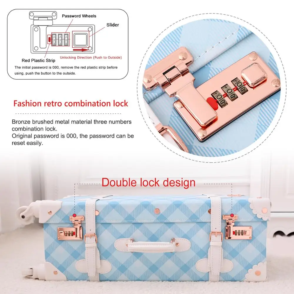 3PCS/SET Spinner Luggage Set Vintage Print suitcase PU Leather Water-resistant Upright Travel Trolley Rolling wheel box