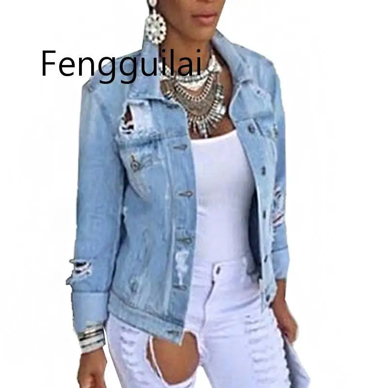 

FENGGUILAI New Women Denim Jacket Coat Autumn 2020 Hot Sale Long Sleeves Jeans Jackets Lapel Tops