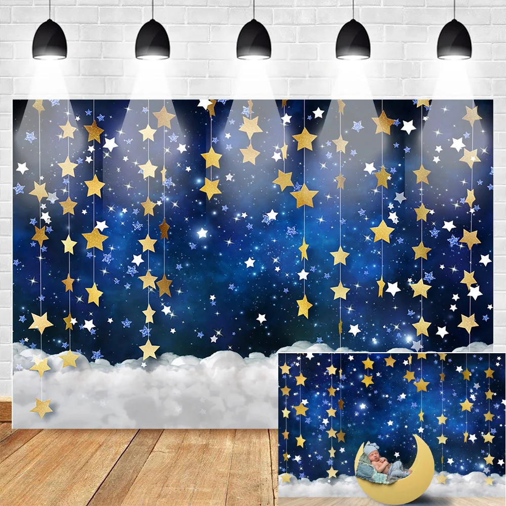 

Newborn Backdrop for Photo Studio Children Glitter Stars Children Birthday Background White Cloud Blue Pink Backdrops for Party