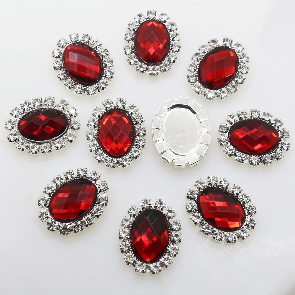 New 10Pcs/lot 17x21MM Oval Acrylic Rhinestone Jewelry Handmade DIY Wedding invitation Flat back Embellishment Decoration