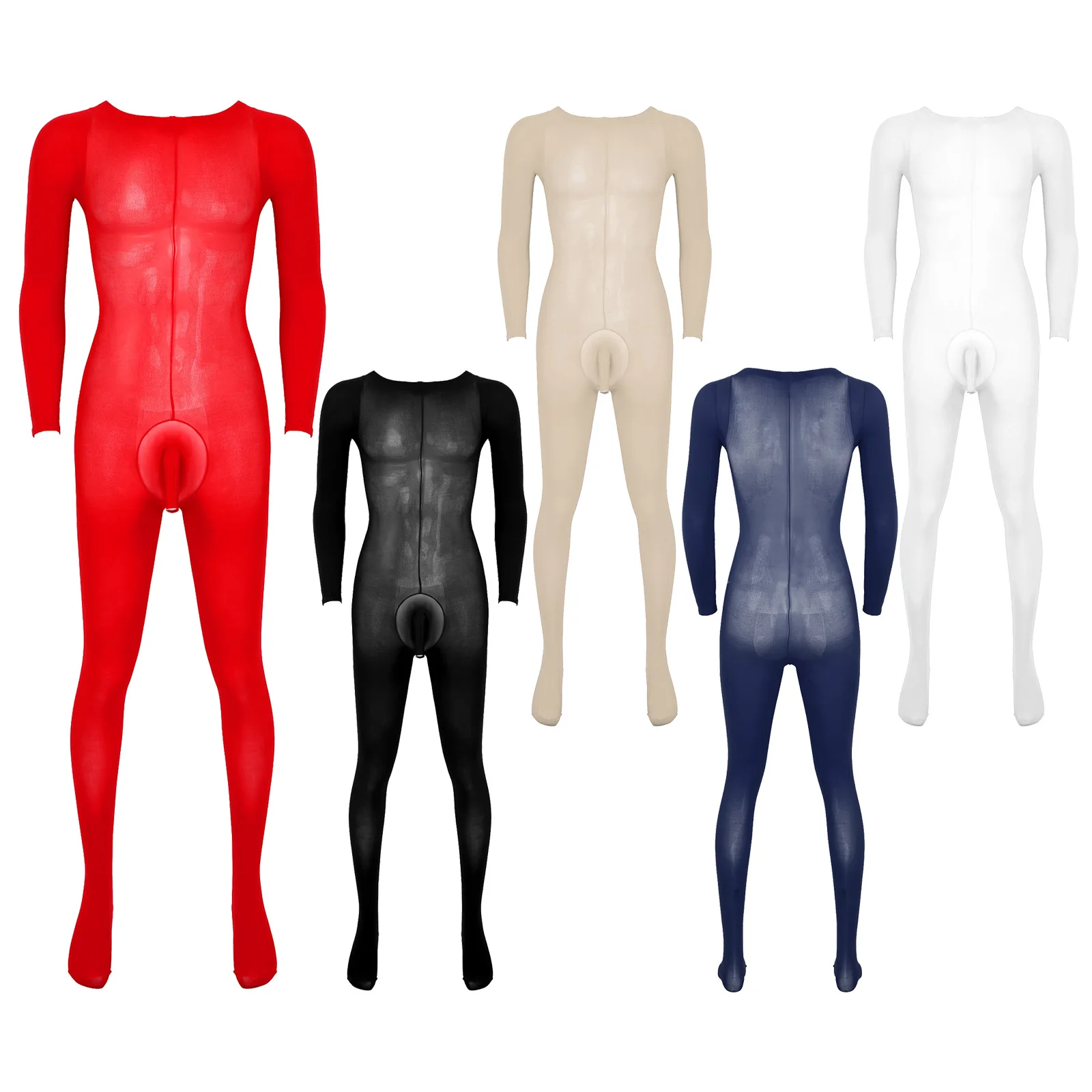 

Men's Glossy Stretchy Bulge Pouch Bodystockings Unitard Transparent Lingerie Long Sleeve Bodystocking Sexy See Through Jumpsuit