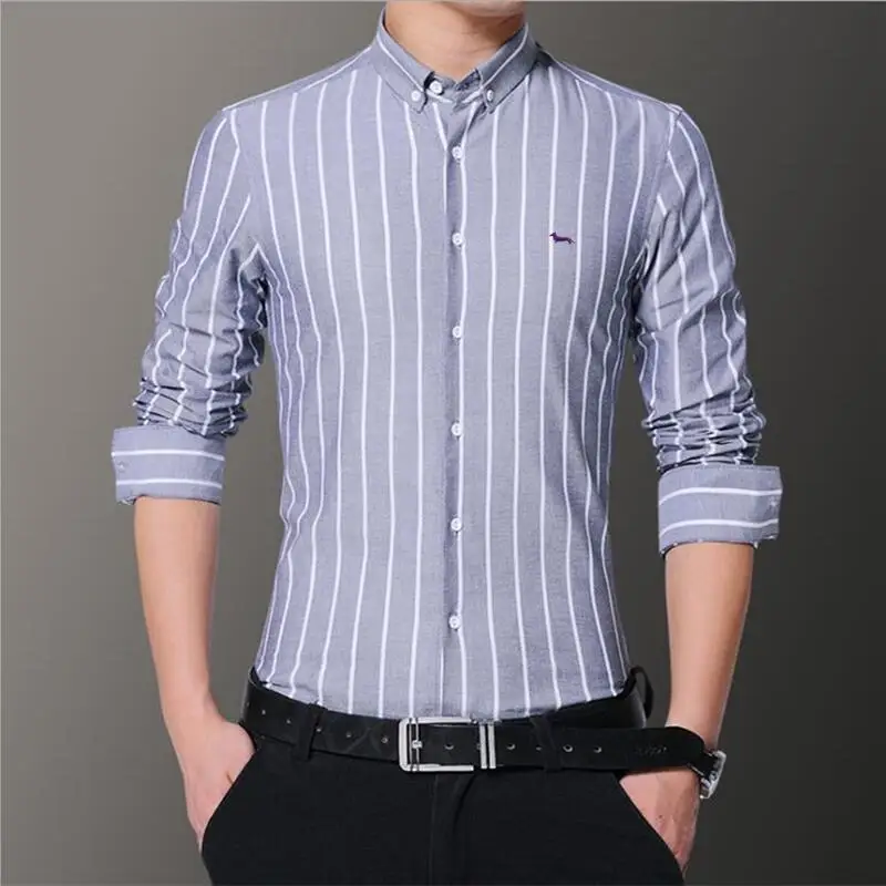 New Spring Men Casual Slim Fit Blouses Japan Style Long Sleeve Striped 100%Cotton Harmont Blaine Shirts