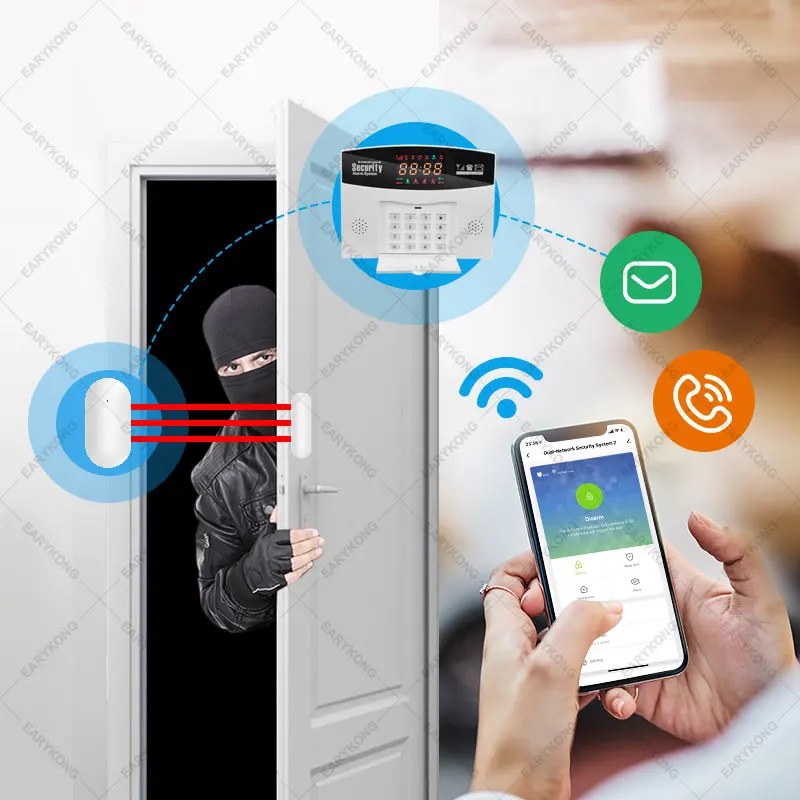 Tuya-sistema de alarma antirrobo para el hogar, Detector de 433MHz, compatible con tarjeta SIM GSM, intercomunicador de voz, Wifi, Tuya Smart Life