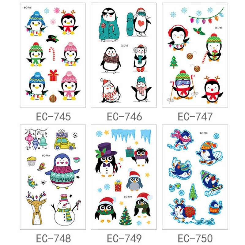 Autocollants de tatouage temporaire pingouins mignons pour enfants, dessin animé pour enfants, faux tatouage temporaire, bon cadeau de poulet, 10 sortes