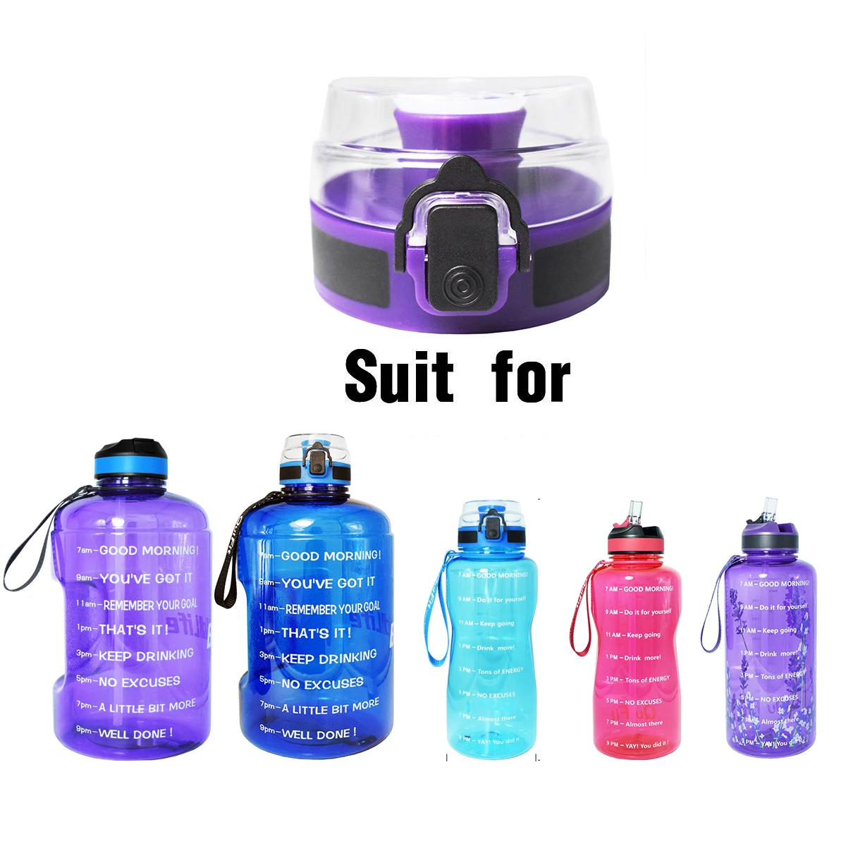 1 Click Operation Bottle Lid For Quifit  Original 43oz 64oz 73oz 128oz 3.8L 2L 1.3L 450ml Gallon Water Bottle Cover Plastic