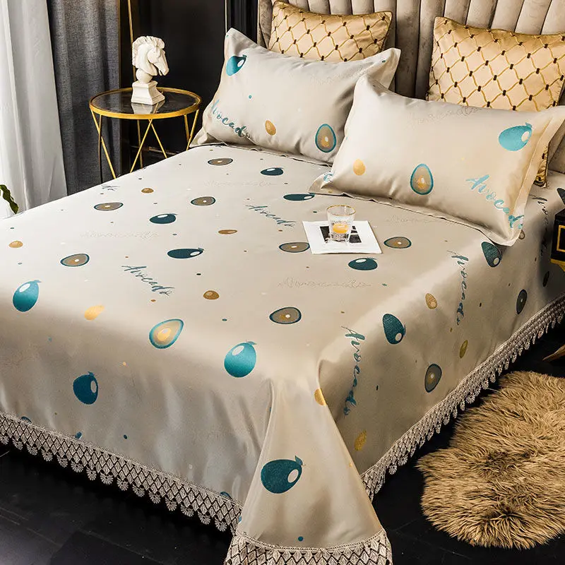 

Lovely Avocado Print Spring And Summer Ice Silk Soft Mat Pillowcase, Lace Hollow Sheet Design, Skin-Friendly And Cool