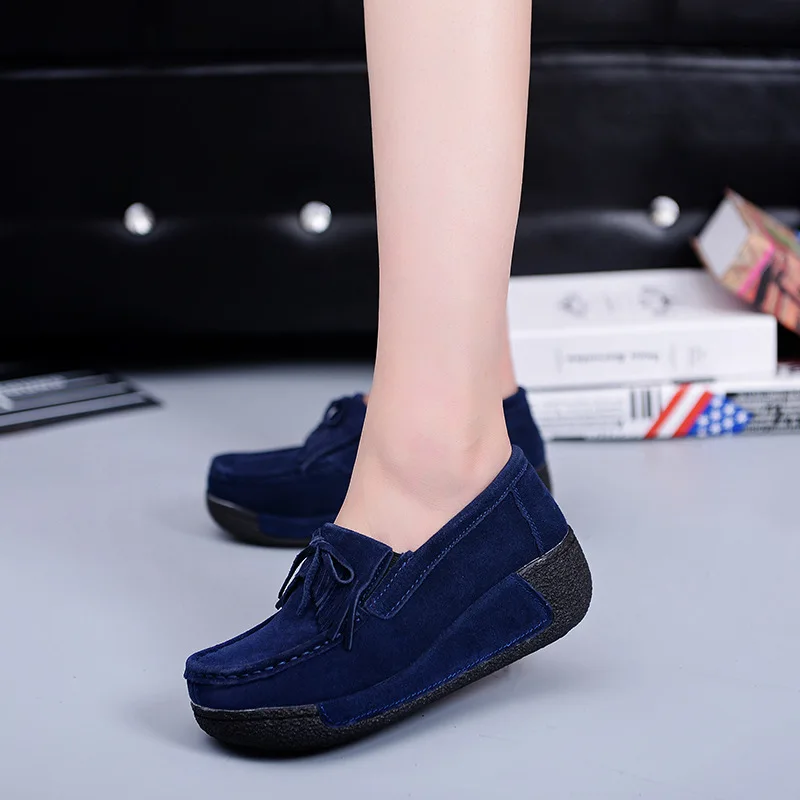 Women Flats Suede Women\'s Loafers Creepers Women Shoes Slip On Fringe Platform Shoes Women Casual Shoes Ladies Moccasins 56