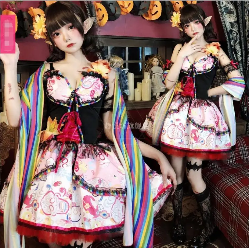 Ngọt Nhật Bản Retro Gothic Lolita Đầm Cos Halloween Đáng Cô Gái Vestidos Lolita Đầm Công Chúa Loli