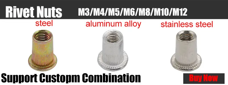 50pcs M3 M4 M5 M6 M8 M10 304 Stainless Steel Carbon Steel Aluminum Flat Countersunk Head Rivet Nut Insert Rivnut Nutsert