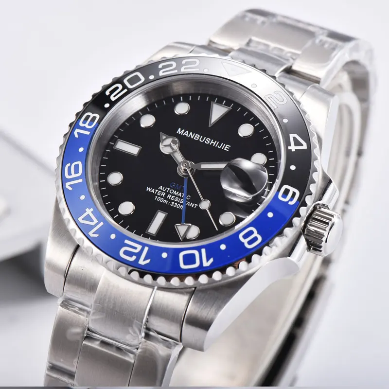 GMT mens watch40mm BLACK and BLUE Rotatable bezel autoimatic Waterproof Mechanical Swimming Luminous 316L Quality Wristwatch men