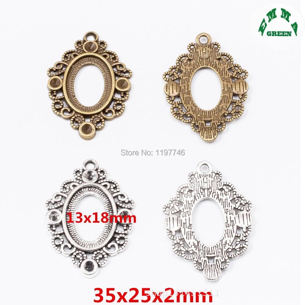 Base Setting Pendant 10pcs fit 13*18mm Antique Bronze Oval Base Setting Filigree Cabochon Base Setting Charms Pendant