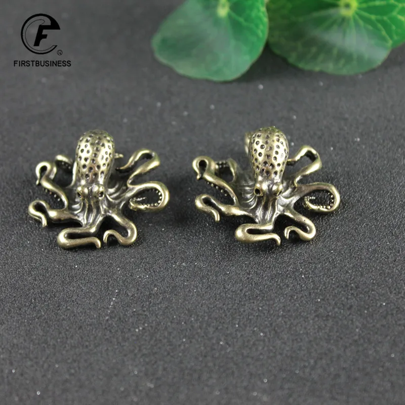 Brass Octopus Home Decoration Antique Copper Animal Figurines Miniatures Desk Ornament Accessories Creative Table Tea Pets Craft