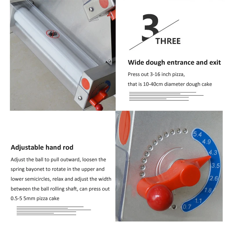 ماكينة ضغط العجين الكهربائية التجارية 10-40 سنتيمتر ماكينة ضغط البيتزا الأوتوماتيكية من الفولاذ المقاوم للصدأ ماكينة فرد العجين للمخابز 220 فولت