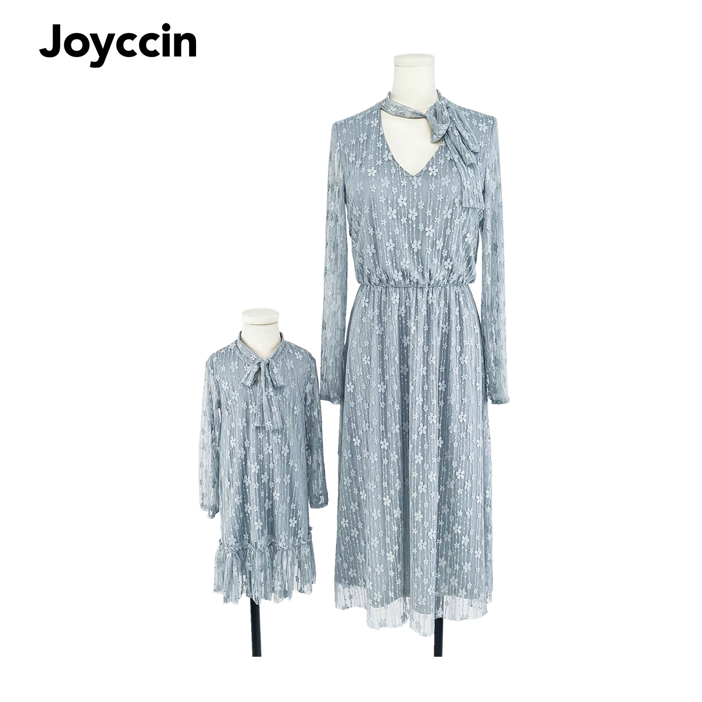 Joyccin Women's Dress Floral French Retro Mother Kids Children's Clothing Neckline Lace-up Women's Lace 2 Layers Dress Autumn