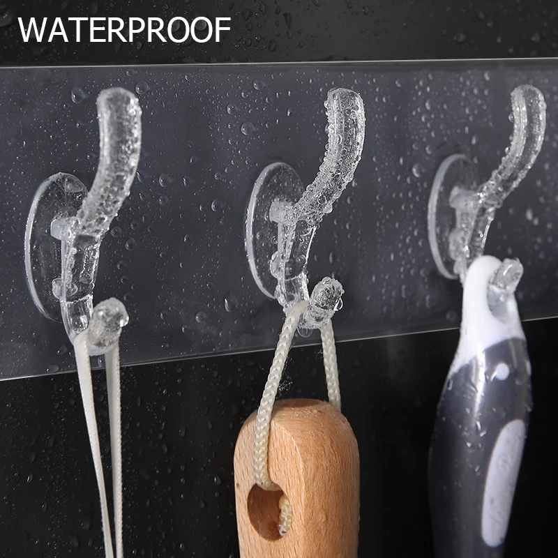 3/5/6 Rows Hanger Nail-Free Wall Hooks Invisible Adhesive Sticker Wall Hanging Strong Home Decor Transparent Sticky Hook Storage