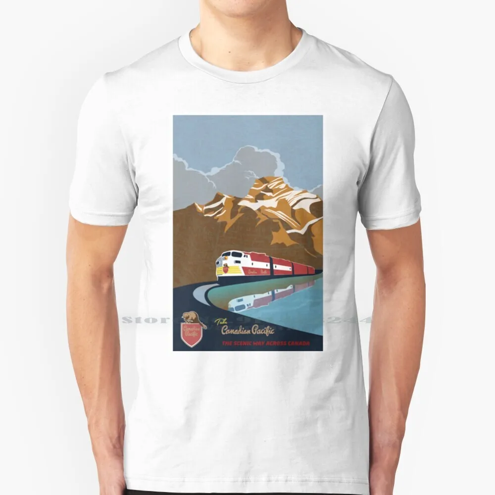 Vintage Cp Rail Travel Poster 100% Cotton T Shirt Train Rail Cp Rail Canadian Canadian Pacific Vintage Travel Art Retro Travel