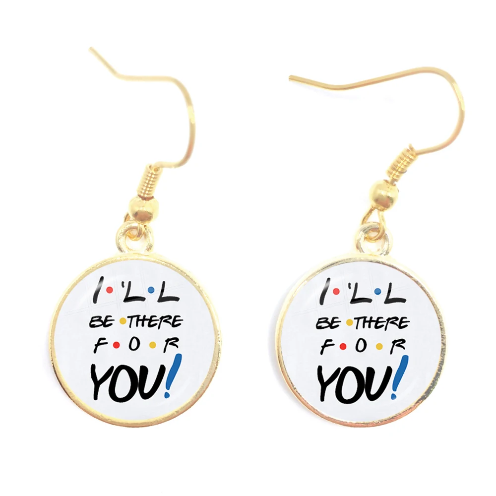 Friends TV Show Earrings 25th Anniversary Series Cartoon Fun Pattern 16mm Glass Cabochon Drop Earrings Jewelry For Women