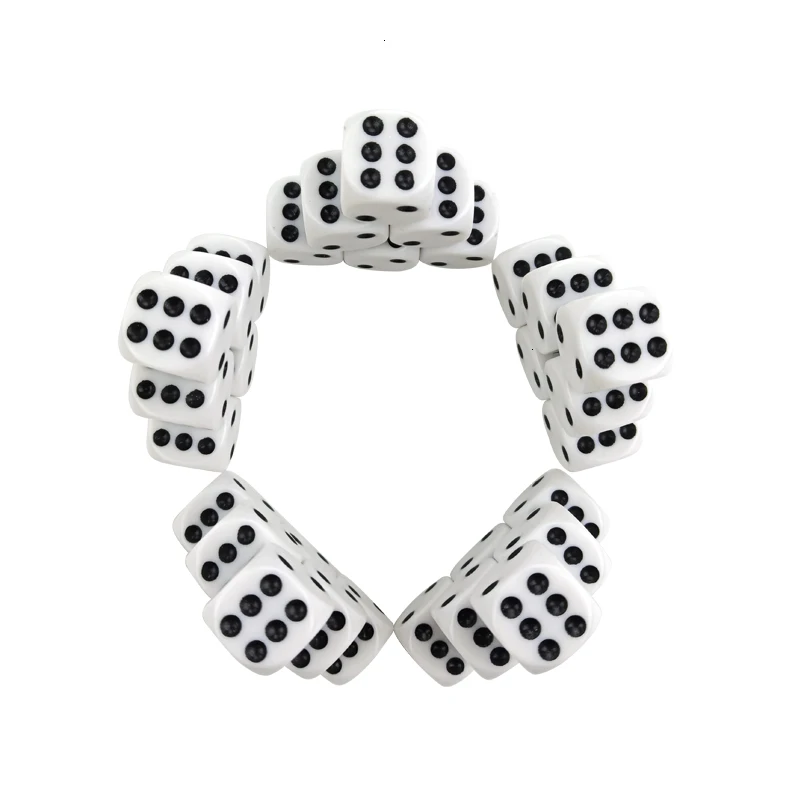 New 50/100/200 Pcs/Lot 16mm Dice Set White Black Point Drinking Dice Acrylic White Round Corner D6 Points Dice Club Party