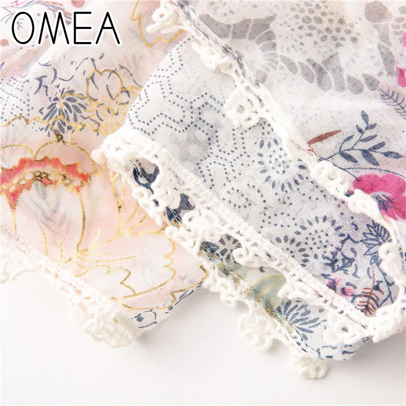 OMEA Spain Floral Lace Scarf Women Bronzing Flower Female Cotton Summer Sun Shawl Leaf Soft Chiffon Spring Long Thin Hijab Scarf