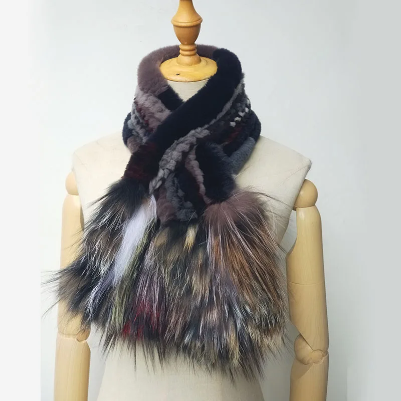 Zima dzianiny szalik z futra królika Rex z Sliver Fox futro kobiety moda ciepłe grube kobiet zima chusty futrzane szyi cieplej Femme
