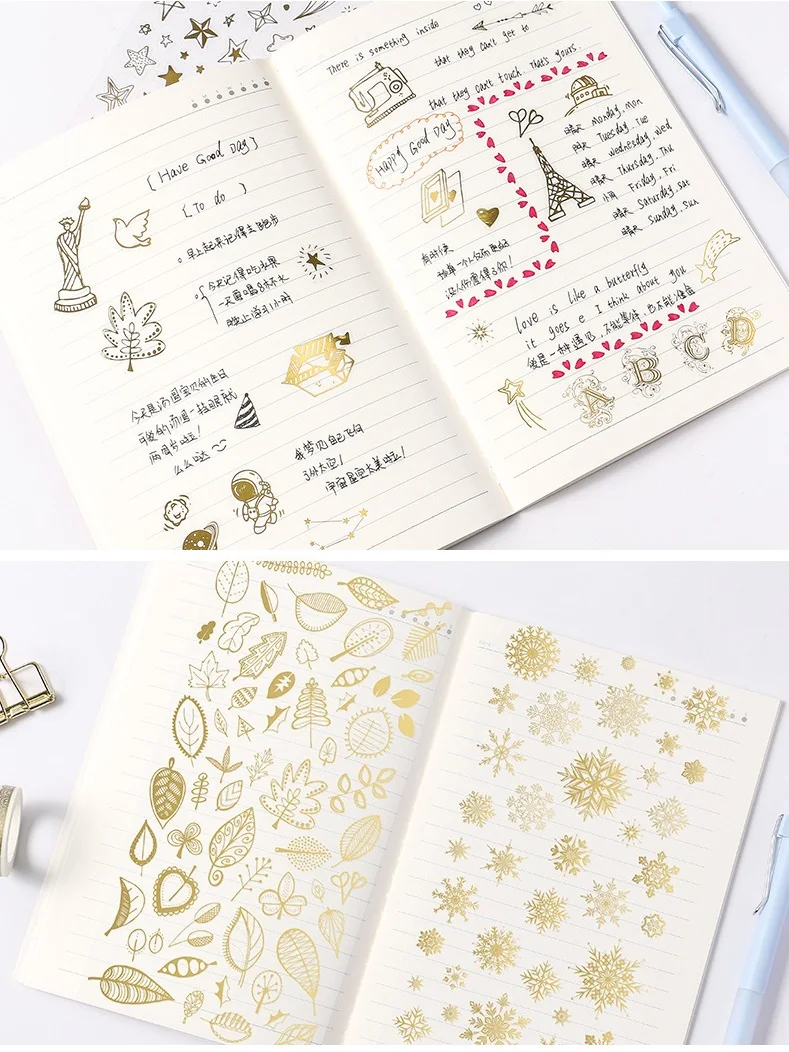 Looking World Foil Gold Color Diary Stickers Space Travel Snow Star Alphabet Adhesive Paste Note Sticker DIY Decoration A6177