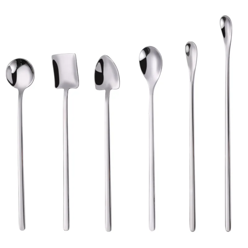 304 Stainless Steel Coffee Honey Mixing Spoon Tableware Long Handle Ice Cream Tea Shovel Spoons Kitchen Accessories Bar Tools