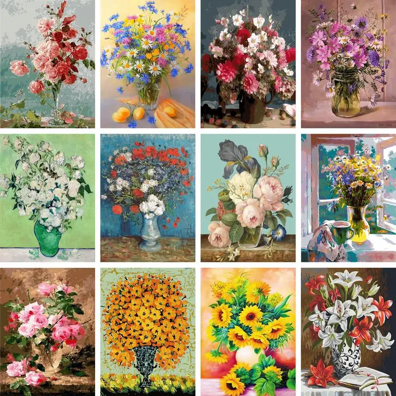 

Gatyztory Frame Flower Painting By Numbers For Adults Kids Handpainted Kits Acrylic Paints Canvas Drawing Unique Gift Wall Home