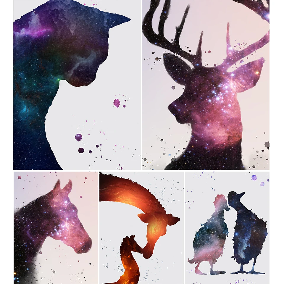 5D DIY Diamond Painting Colorful Galaxy Animals Deer Cross Stitch Kit Full Drill Embroidery Mosaic Art Picture of Rhinestones